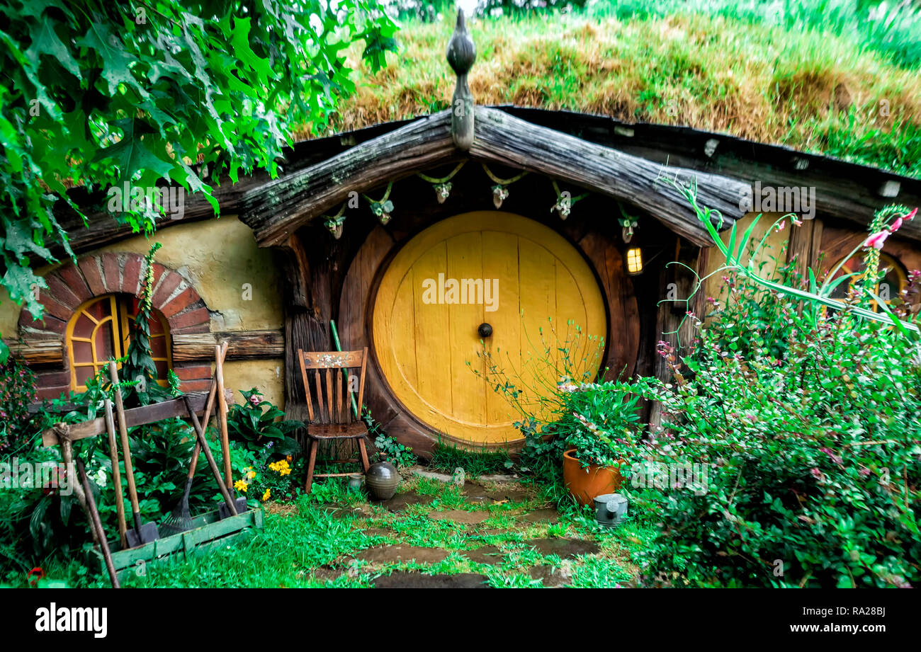 1 dicembre, 2018: Hobbit House a Hobbiton Movie set - Matamata, Isola del Sud, Nuova Zelanda Foto Stock