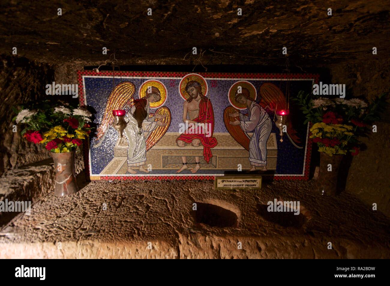 Mosaico alla prigione di Cristo, Gerusalemme Foto Stock