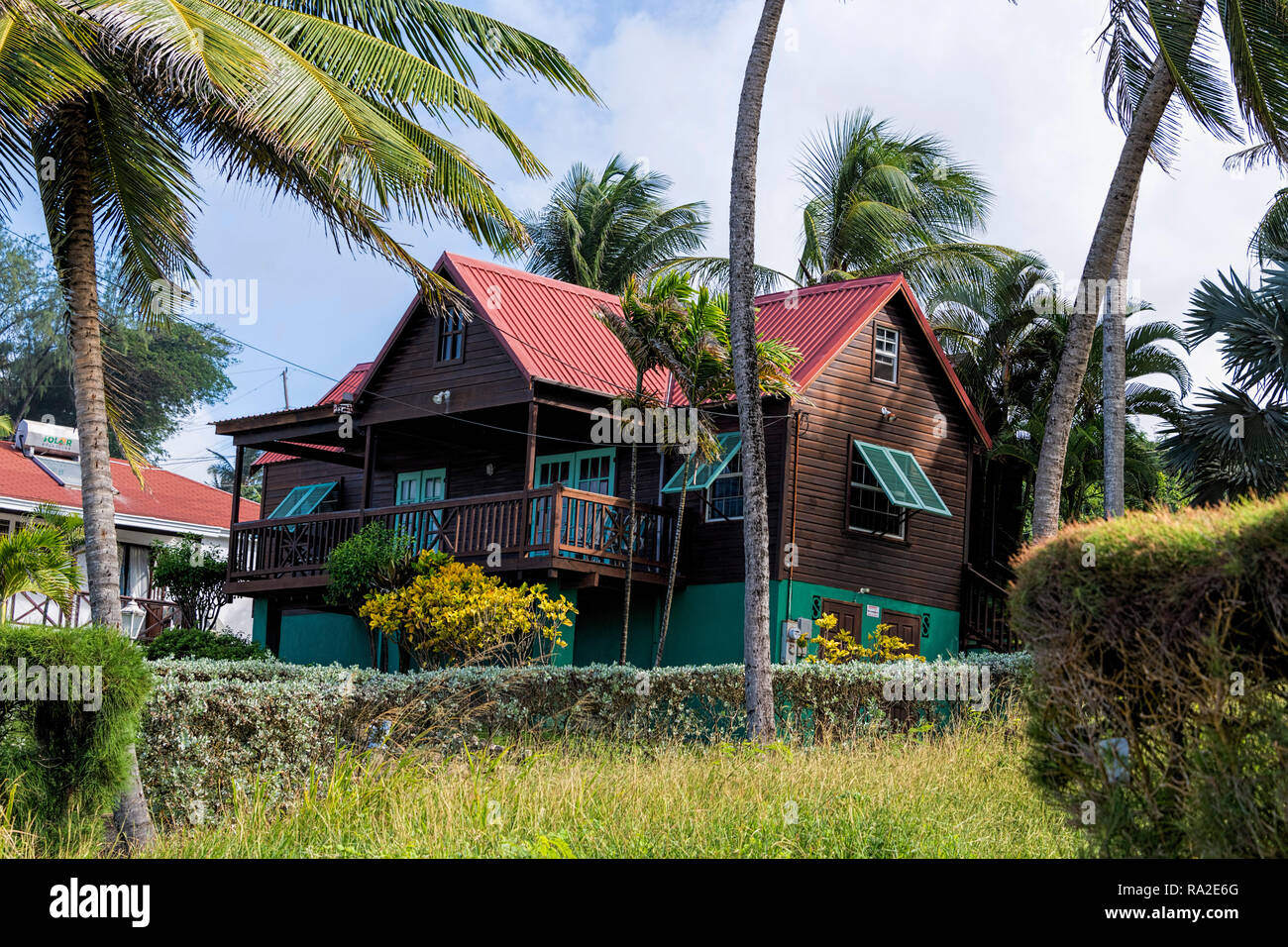 Verde e Marrone tipica casa delle Barbados Barbados Foto Stock
