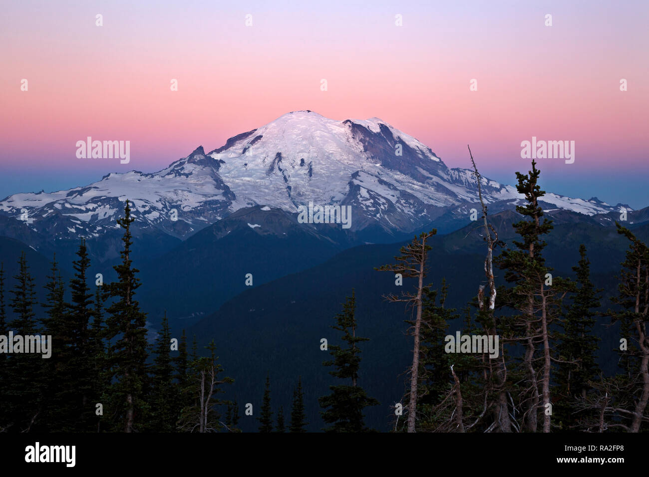 WA15646-00...WASHINGTON - Sunrise visto dall'area sommitale del cristallo Mountain Resort nel Mt. Baker-Snoqualmie National Forest.. Foto Stock