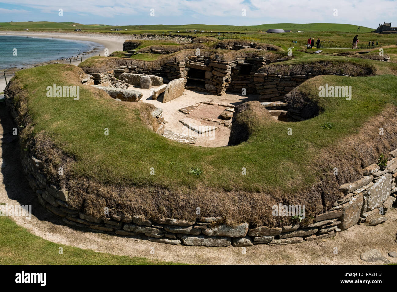 Insediamento neolitico di Skara Brae risalente al 3180 A.C. costituito da otto case europa il più completo villaggio neolitico Foto Stock