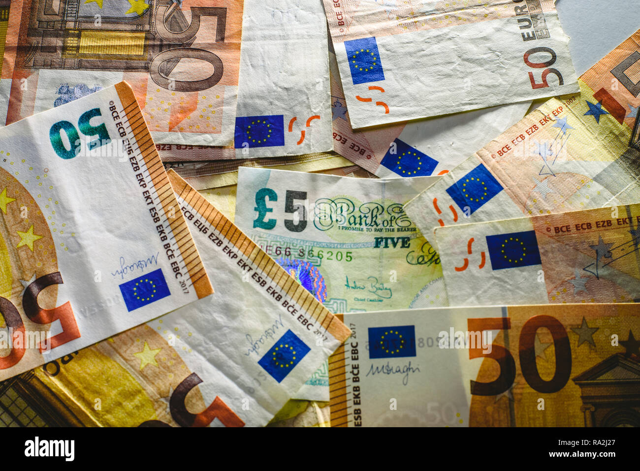 Euro Bills molesto economia inglese, concetto brexit Foto Stock