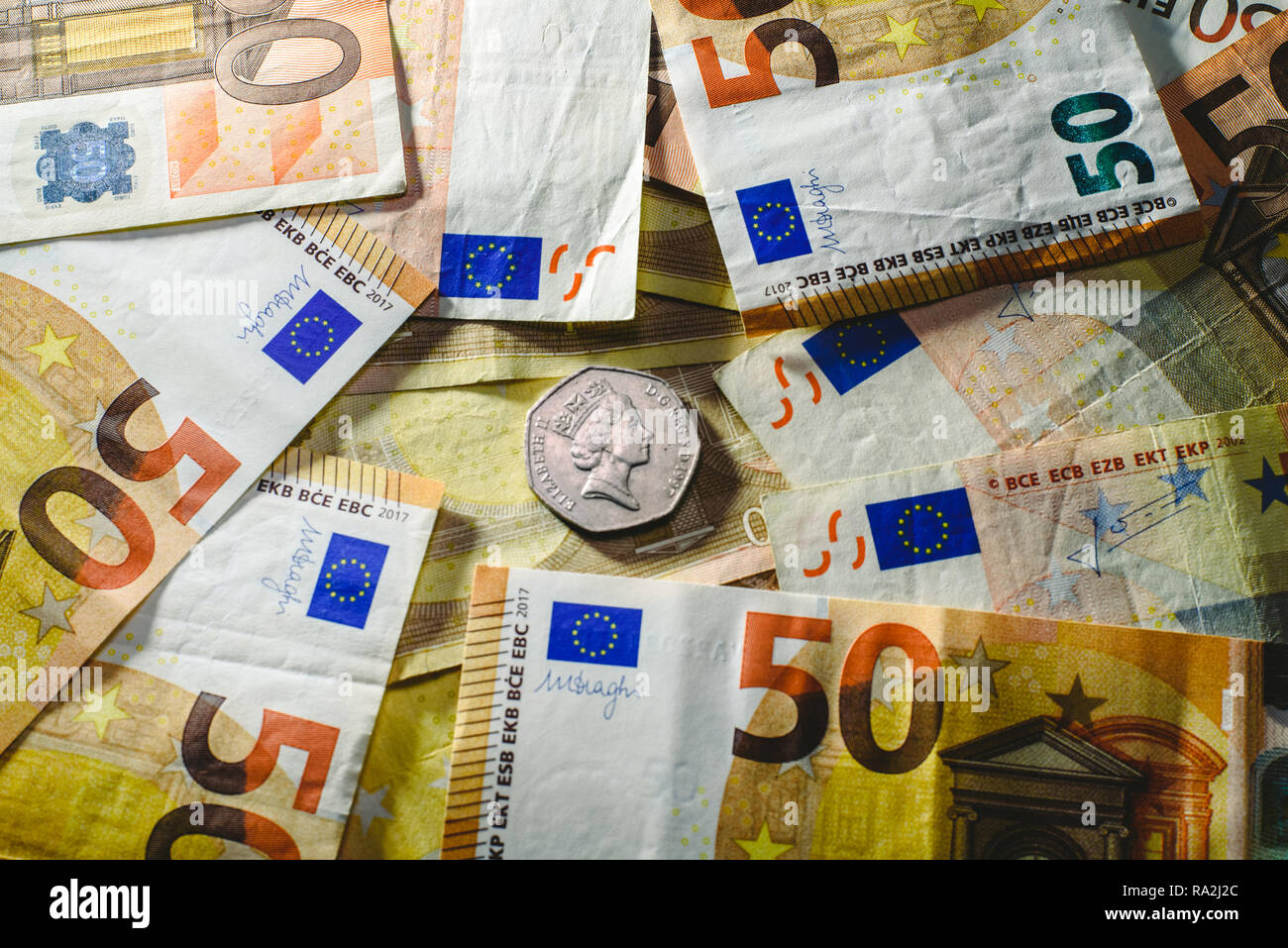 Euro Bills molesto economia inglese, concetto brexit Foto Stock