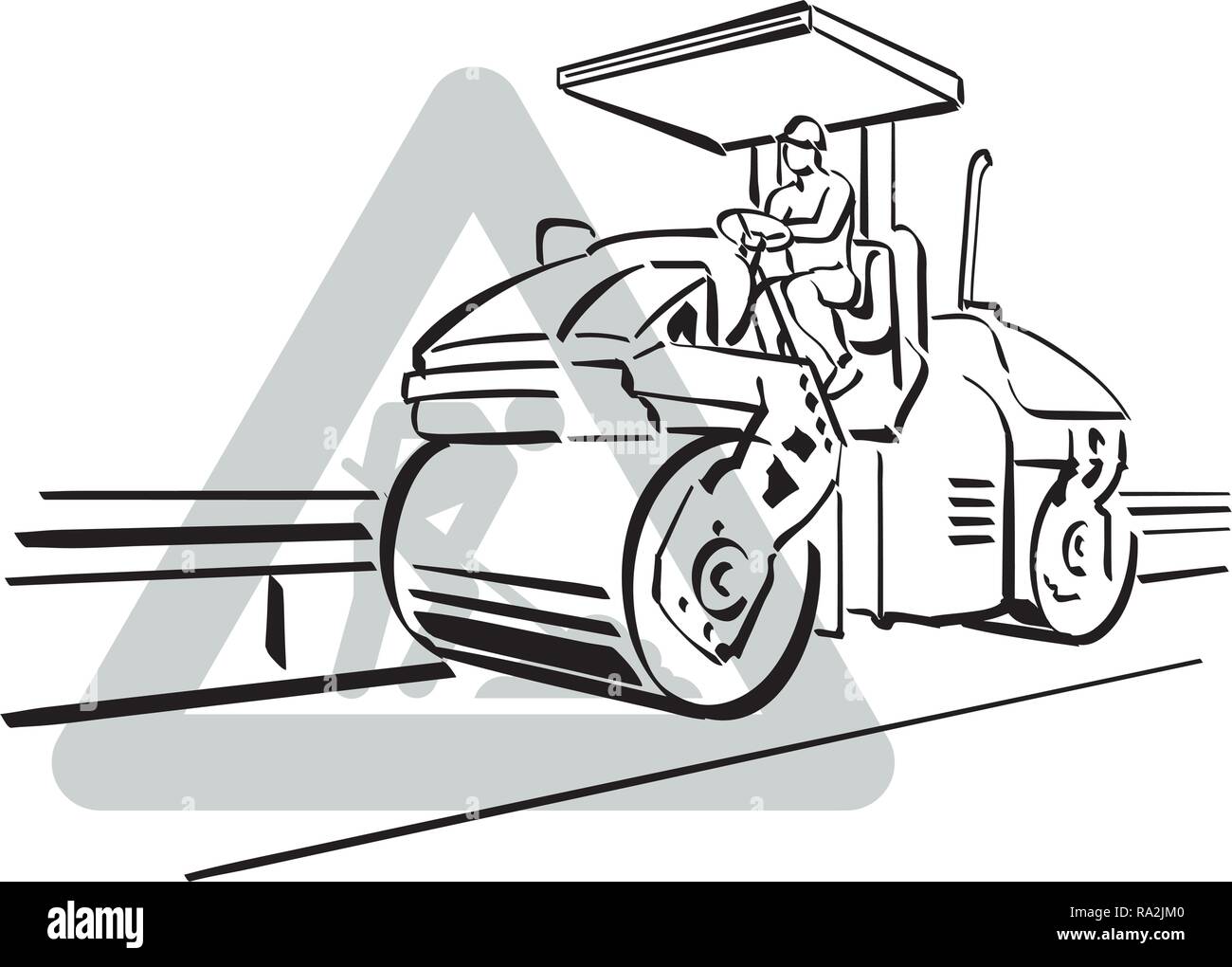 Illustrazione del lavoratore la guida rullo di vapore, sfondo bianco. Illustrazione Vettoriale