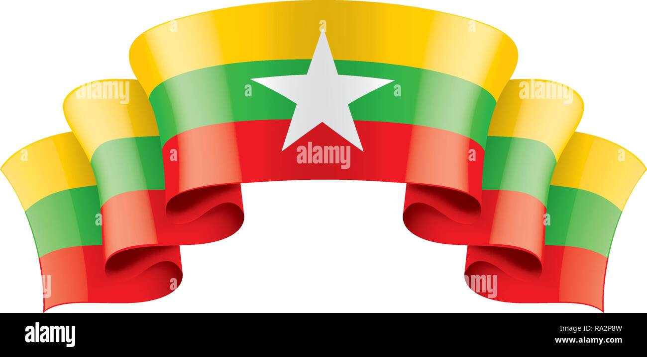 Myanmar bandiera, illustrazione vettoriale su sfondo bianco Illustrazione Vettoriale