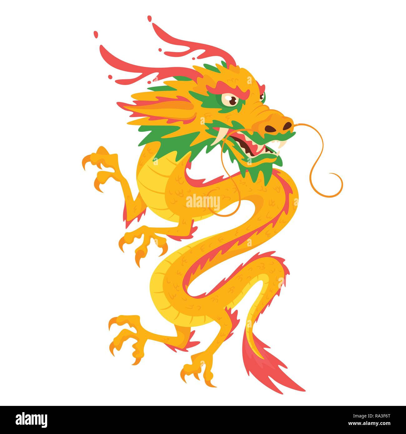 Cinese tradizionale colore giallo dragon illustrazione, isolati su sfondo bianco. Illustrazione Vettoriale