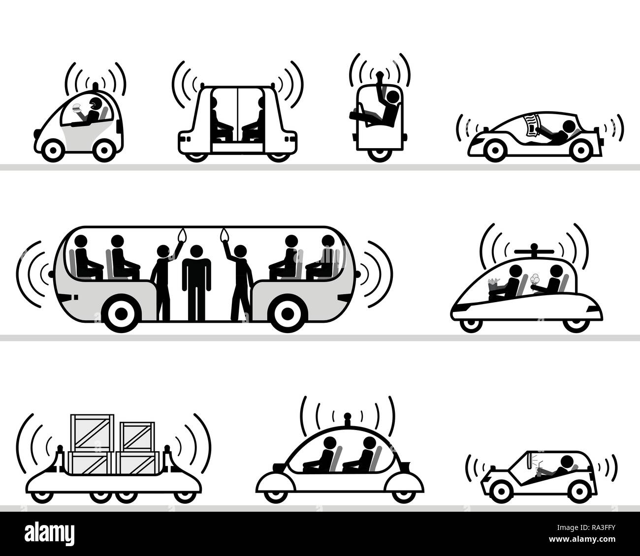 Auto-guida delle automobili raccolta pittogramma Illustrazione Vettoriale