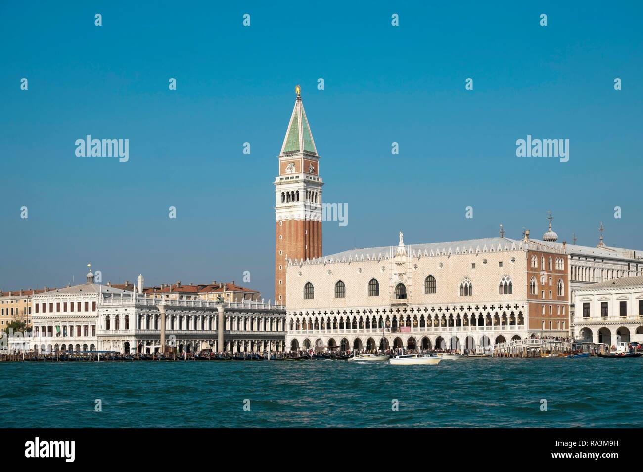 Vista di Piazza San Marco, Piazza San Marco con il Palazzo del Doge, il Palazzo Ducale e il Campanile, Venezia, Veneto, Italia Foto Stock