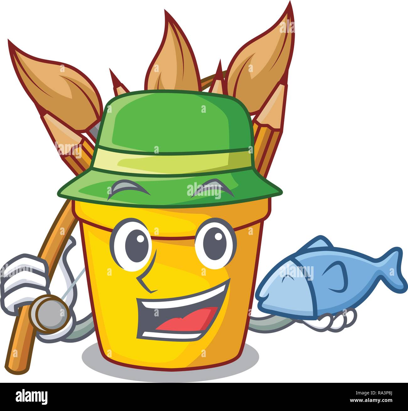 Pesca matita pot isolato con la mascotte Illustrazione Vettoriale