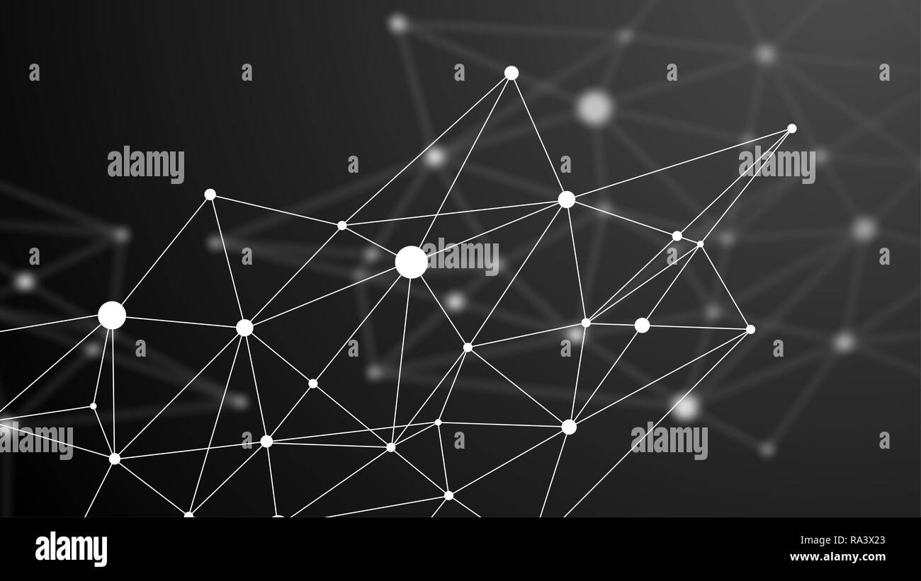 Abstract futuristico blockchain crypto. Puntini bianchi e forme in triangoli. Moderna tecnologia digitale concetto texture per banner o web design Foto Stock