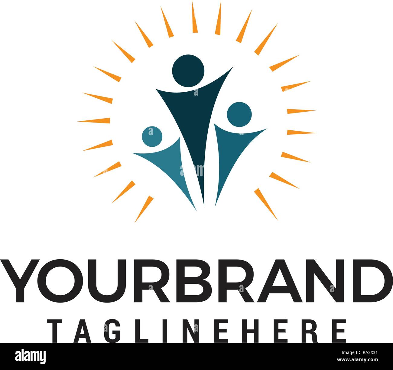 Persone di famiglia logo con sunrise e astratta, icona di famiglia. Insieme simbolo modello di progettazione Illustrazione Vettoriale