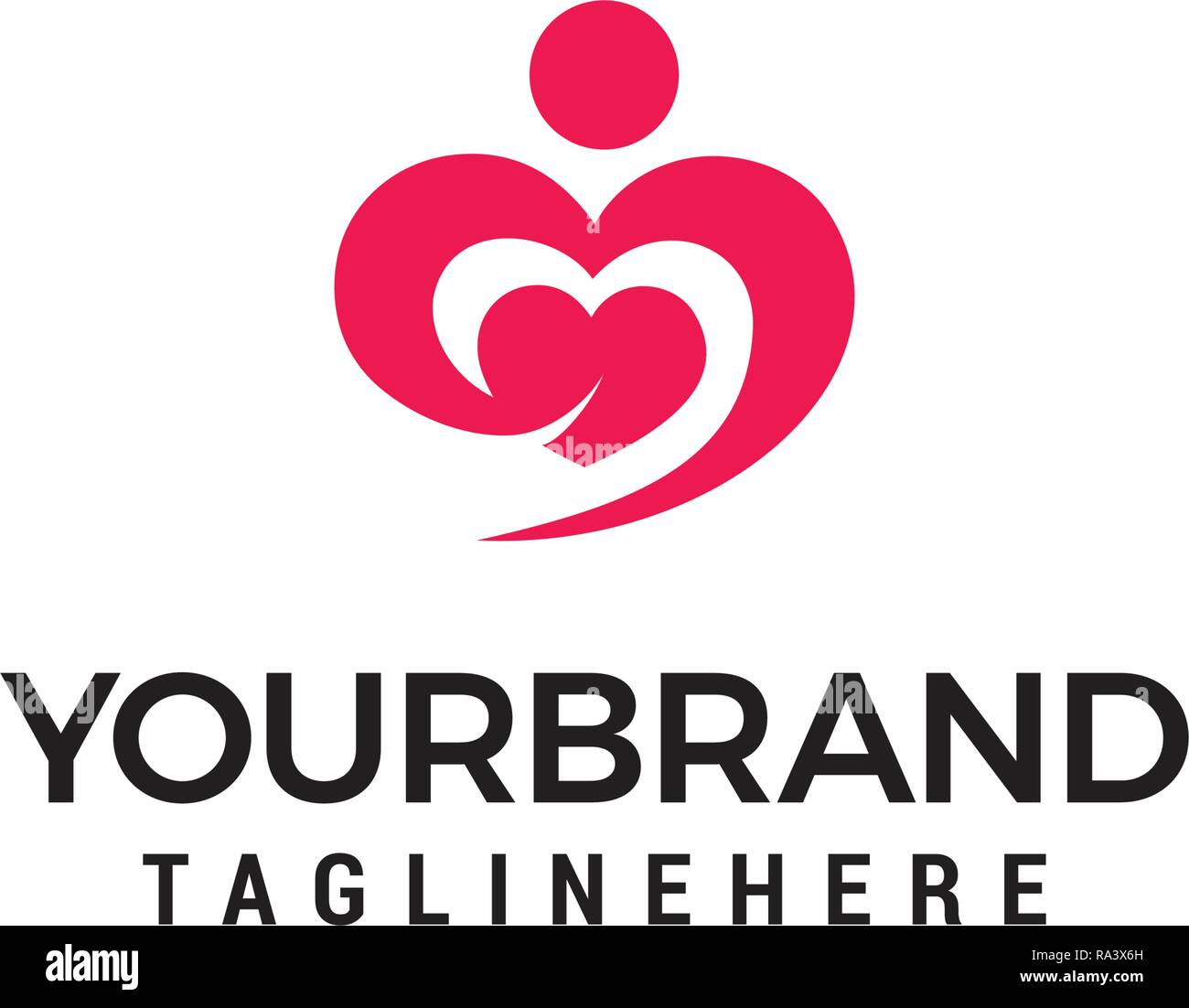 Abbracciando il simbolo del cuore, abbraccio e amare voi stessi il logo del modello di progettazione Illustrazione Vettoriale