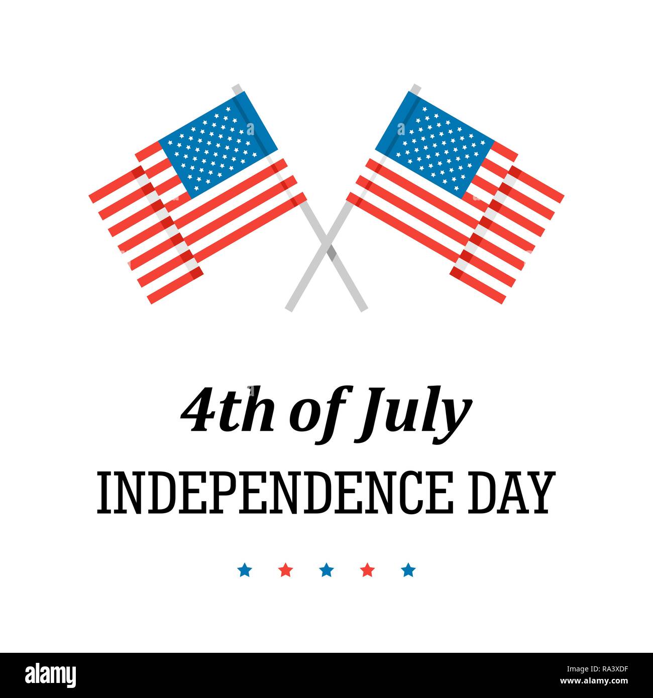 4 di luglio holiday card con due bandierine americane e stelle. Vettore piatta illustrazione patriottica Illustrazione Vettoriale