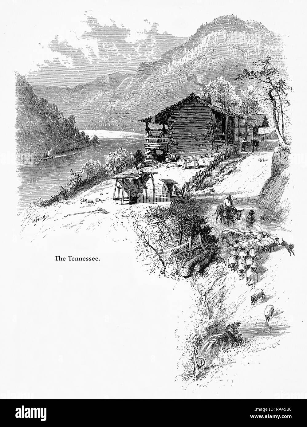 Lookout Mountain e il fiume Tennessee, Tennessee, Stati Uniti, American incisione Vittoriano, 1872 Foto Stock