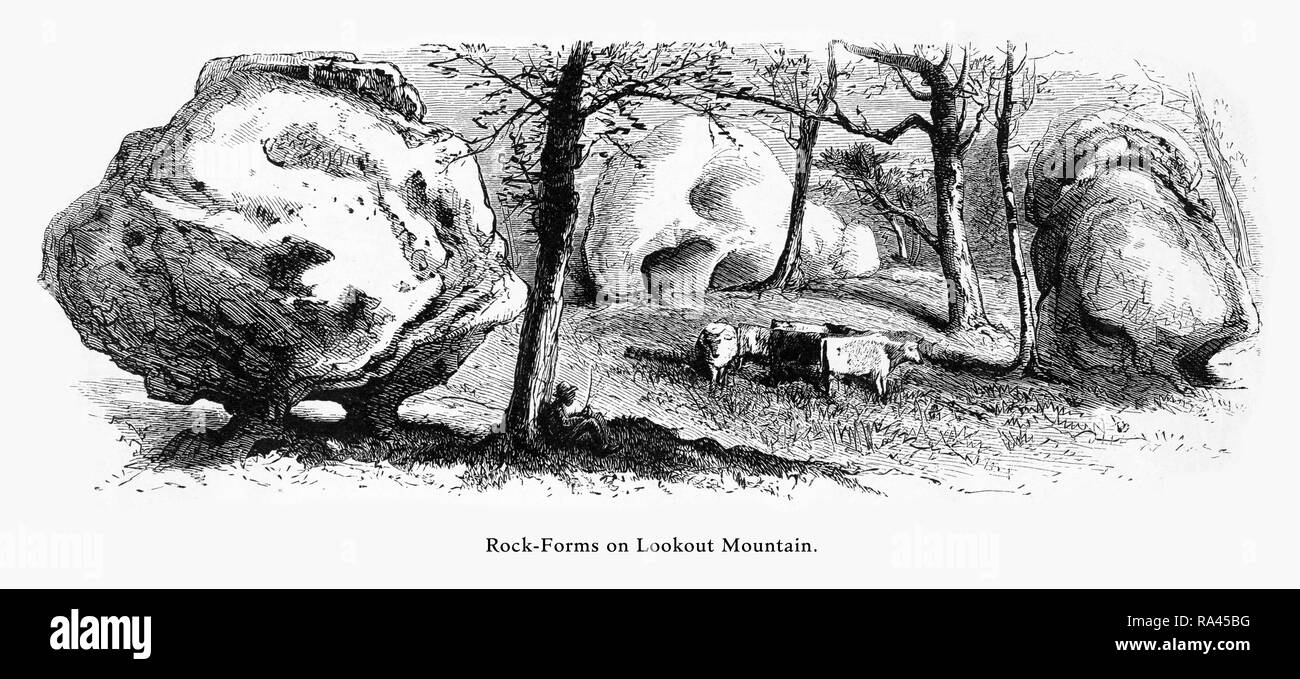 Le formazioni rocciose, Lookout Mountain, Tennessee, Stati Uniti, American incisione Vittoriano, 1872 Foto Stock