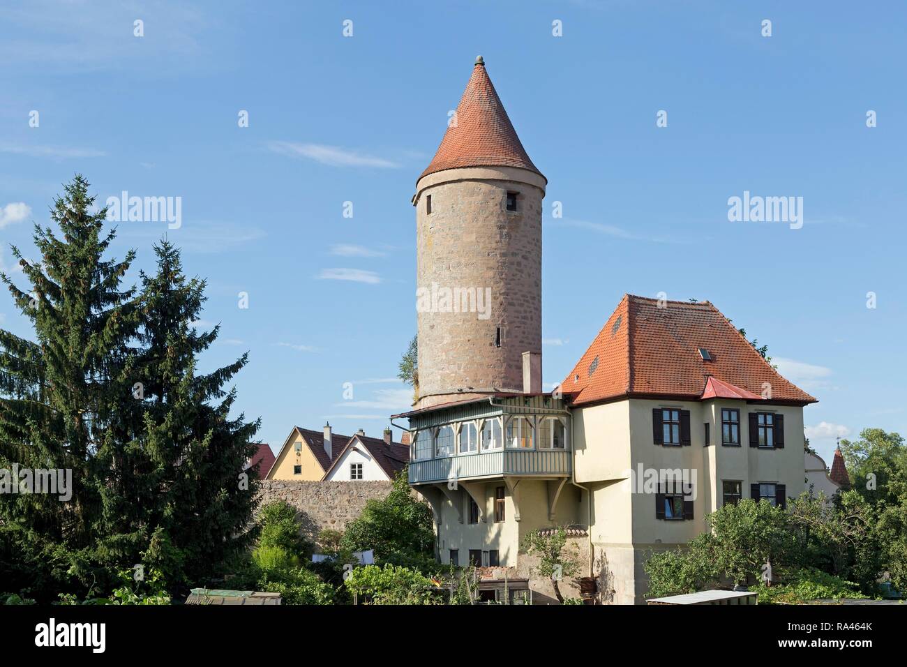 Salwartenturm alla parete della città, Dinkelsbühl, Media Franconia, Baviera, Germania Foto Stock