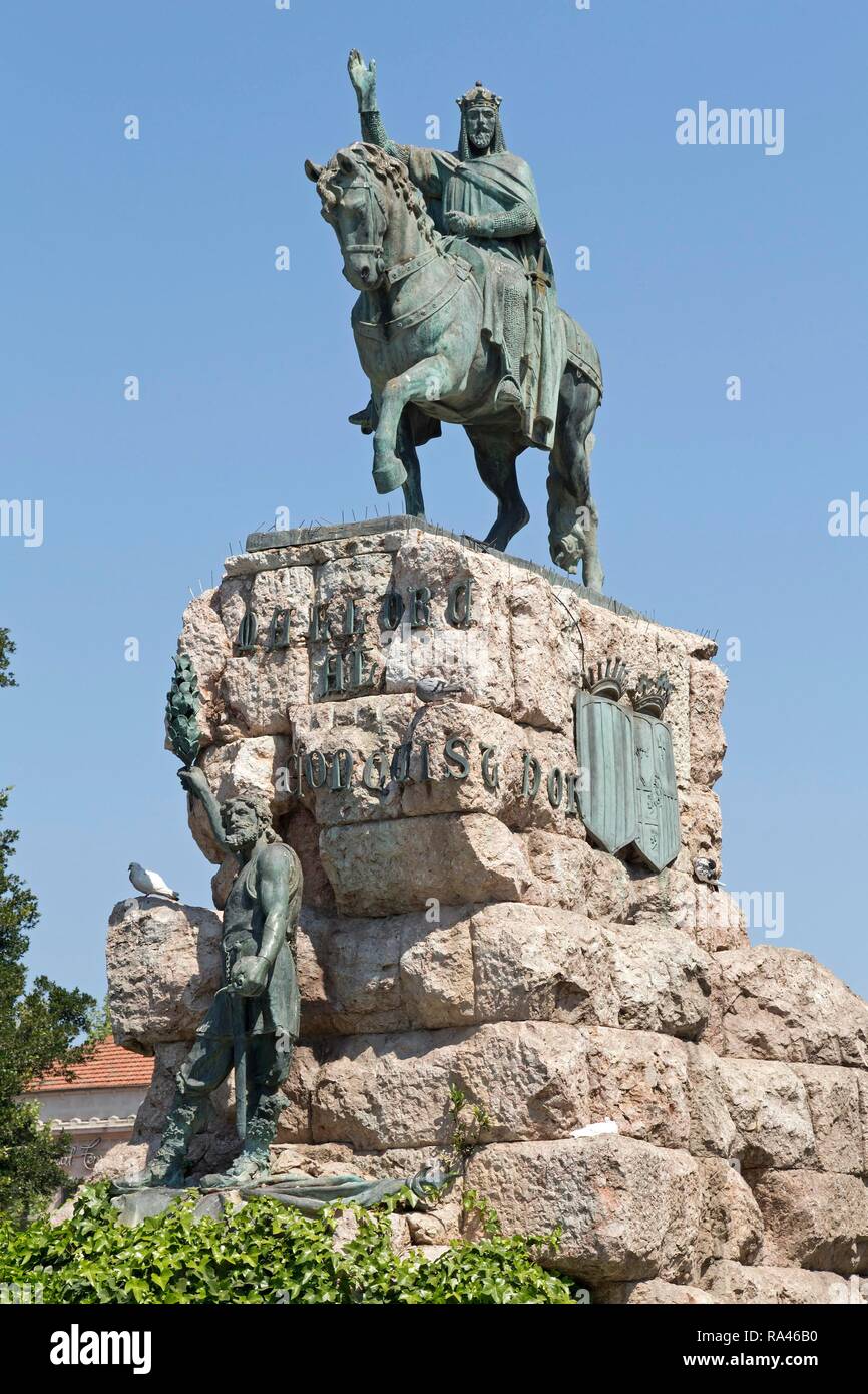 Statua di Re Jaume I, Plaza de Espanya, Palma de Maiorca, Maiorca, SPAGNA Foto Stock