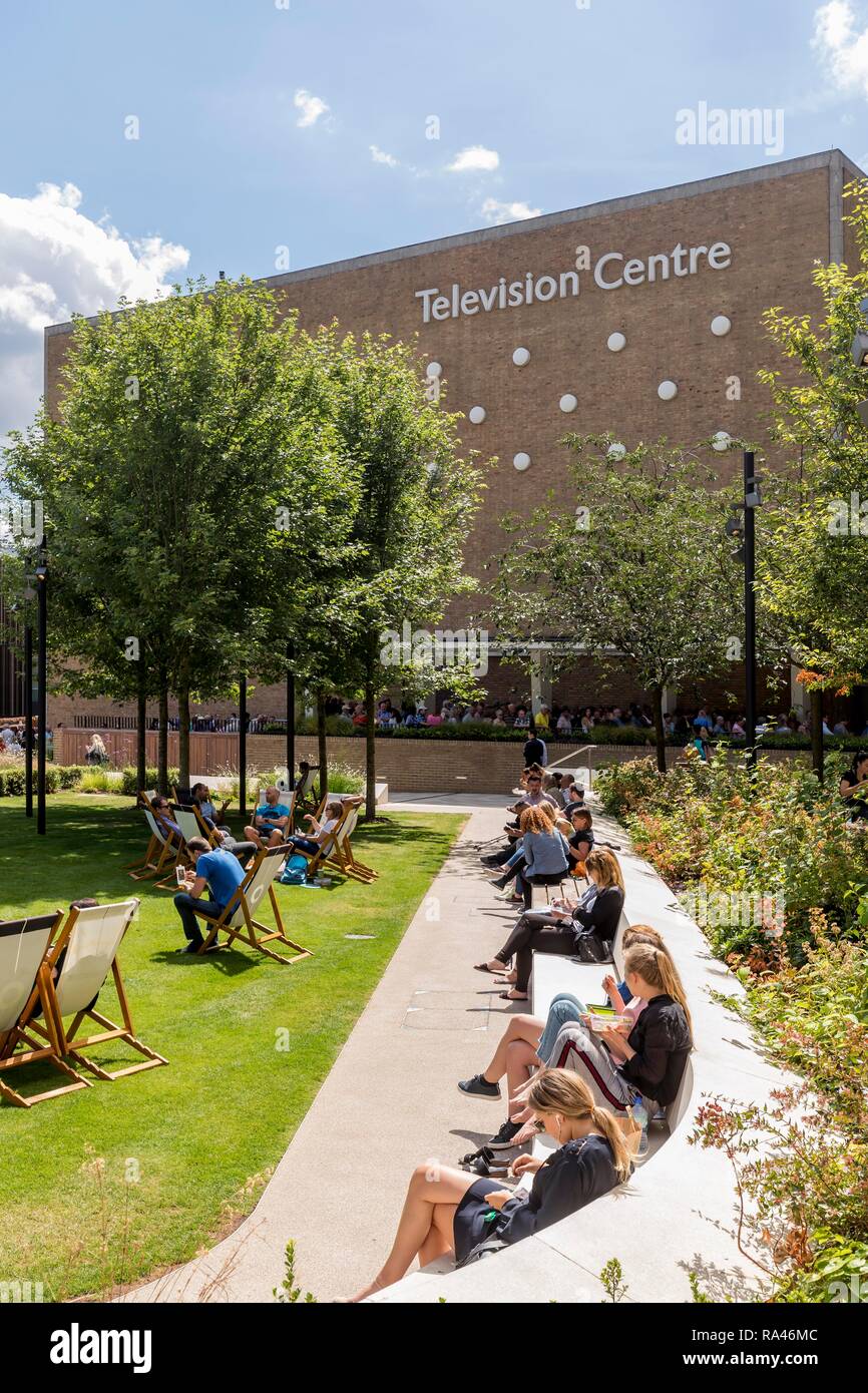 Il BBC Television Centre, White City, Londra, Gran Bretagna Foto Stock