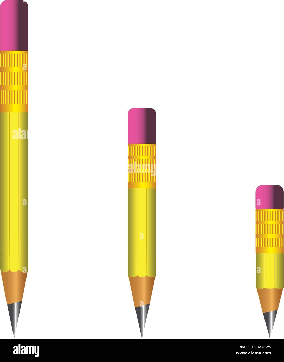 Vettore di piombo sharp Matita con gomma su sfondo bianco con 3D realistica matite in legno.illustrazione vettoriale arte Illustrazione Vettoriale