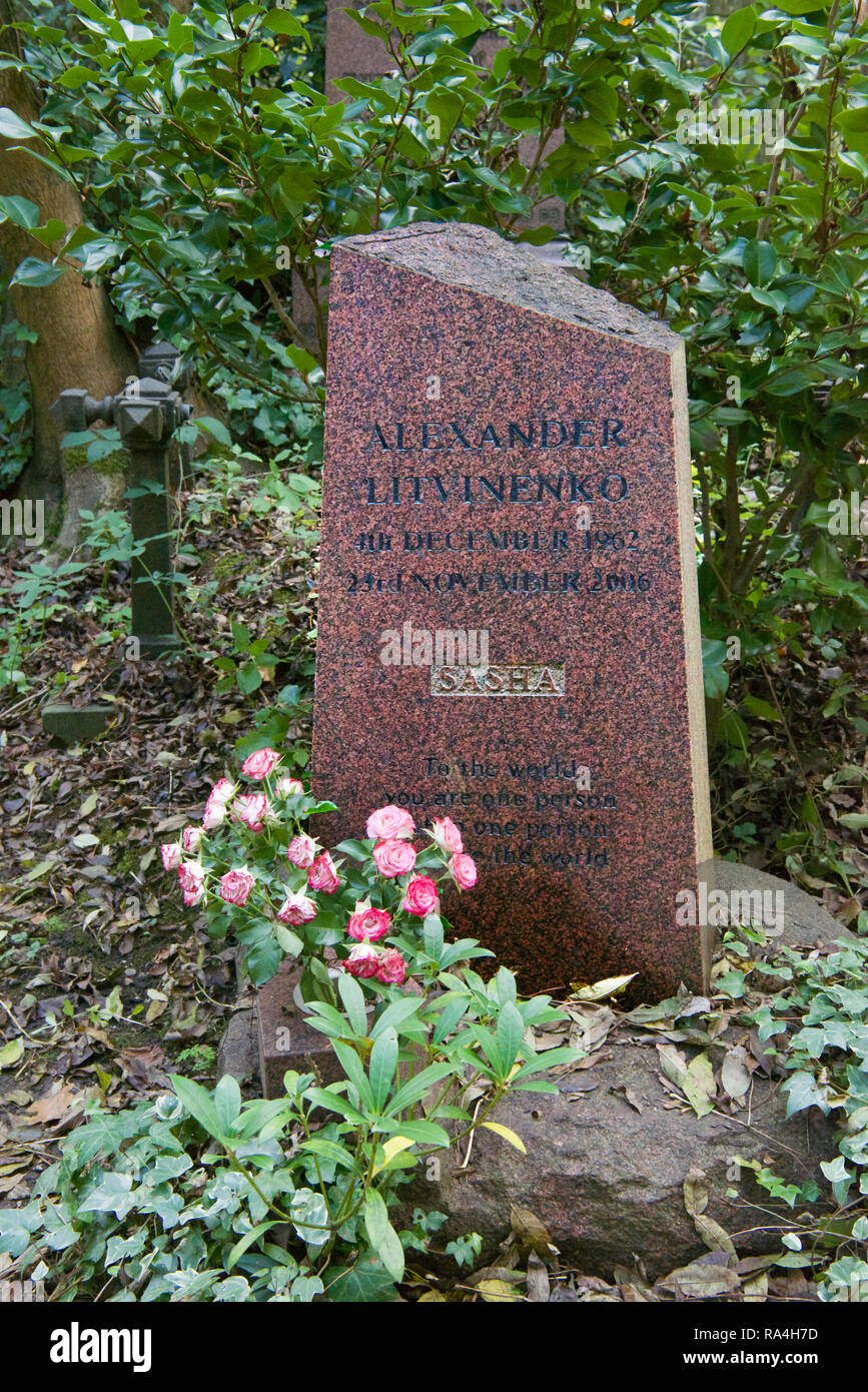 Tomba di ucciso dissidente russo Alexander Livinenzko Ovest cimitero di Highgate Londra Inghilterra Foto Stock
