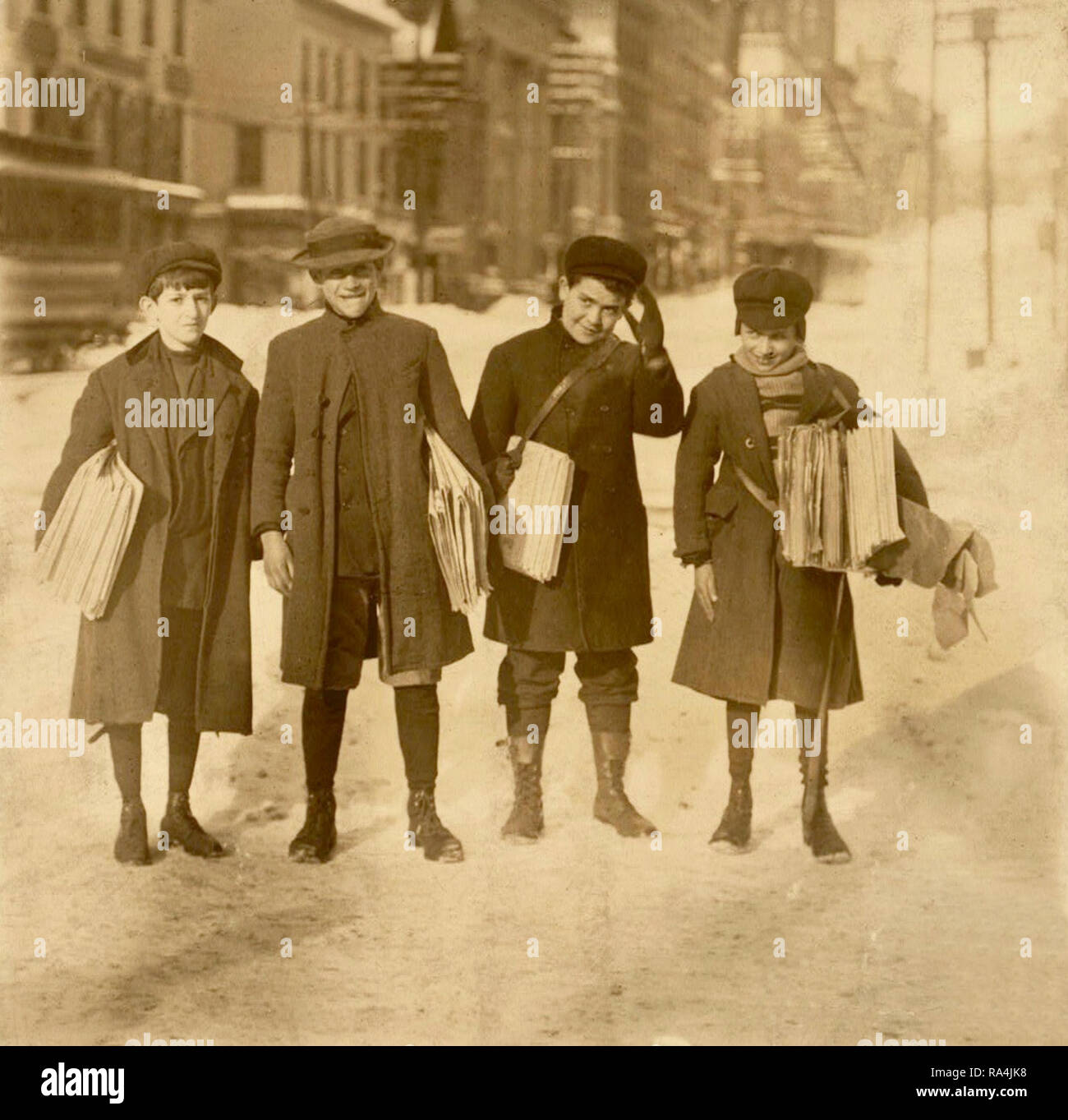 Newsboys Albany, New York, febbraio 1910. Foto Stock