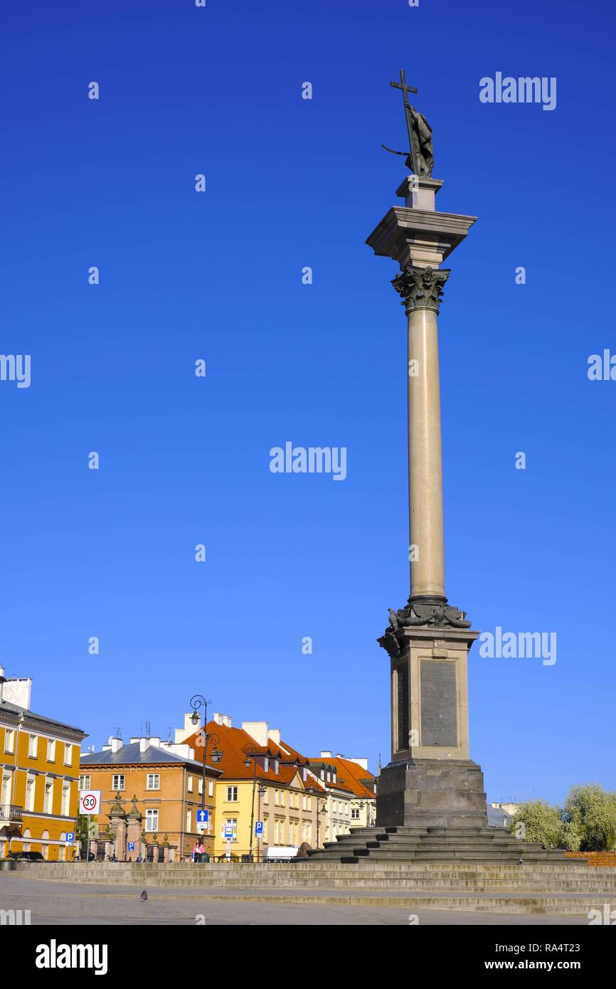 Polska, Warszawa - krola Kolumna Zygmunta III Wazy - Plac Zamkowy Starowka - Varsavia, Polonia - quartiere storico di Varsavia città vecchia - Sigismondo la colonna III Waza monumento al Royal Piazza del Castello Foto Stock