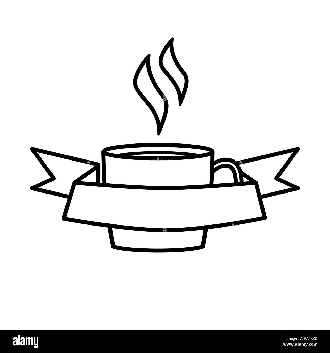 Isolato tazza di caffè e nastro su sfondo bianco, per Logo design - Illustrazione Vettoriale Illustrazione Vettoriale