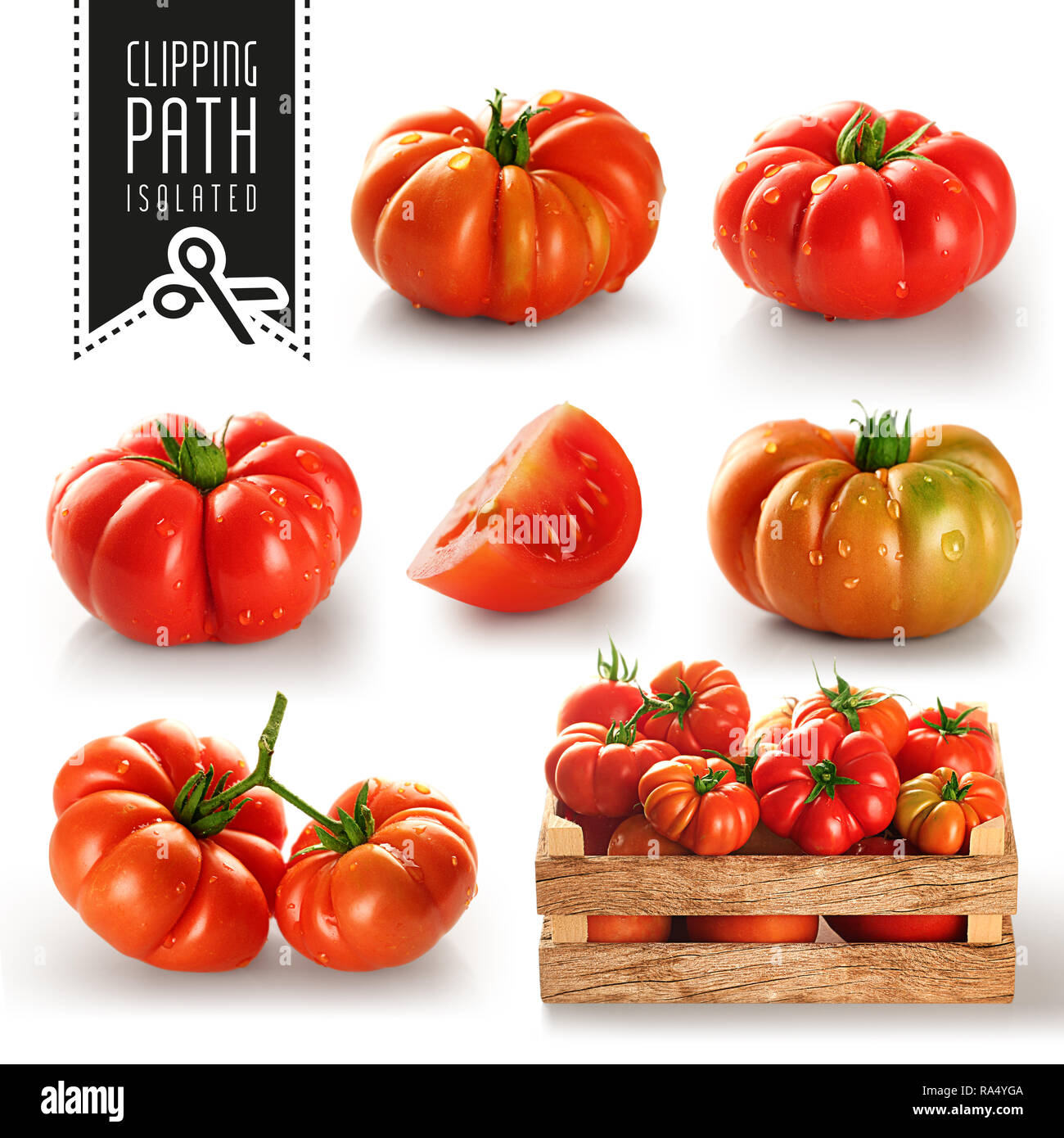 Villaggio set di pomodori con percorso di clipping. Foto Stock