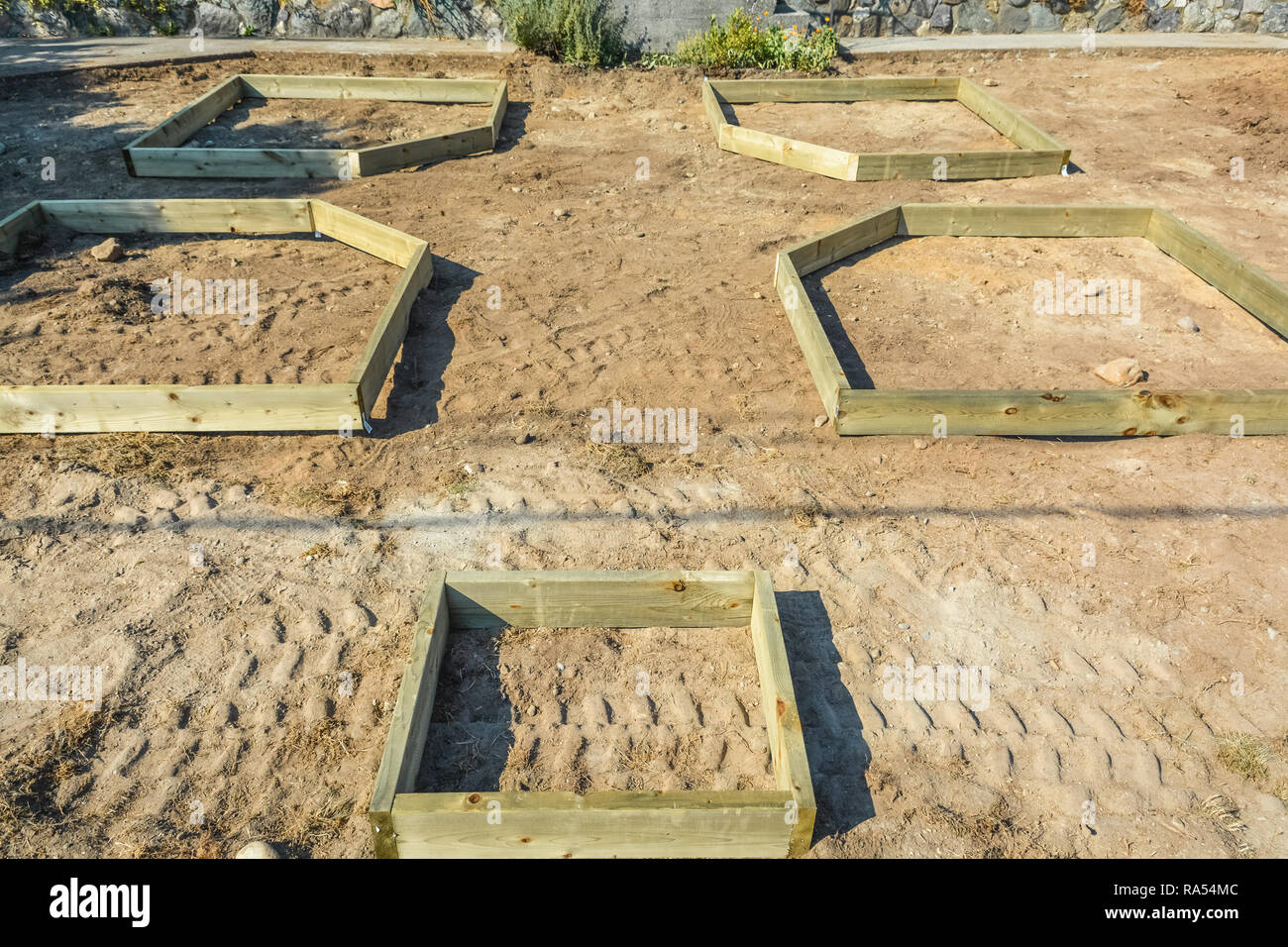 Lay out di letti orto sul cortile anteriore Foto Stock