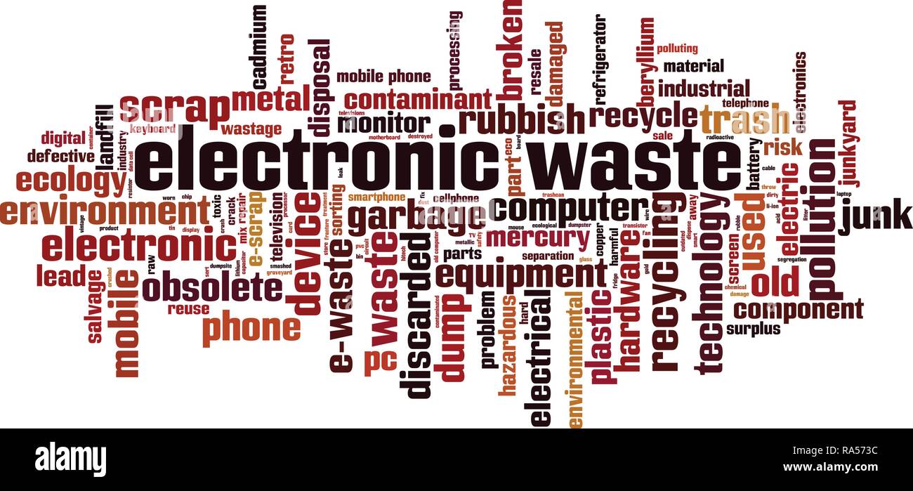 Rifiuti elettronici parola concetto di cloud computing. Illustrazione Vettoriale Illustrazione Vettoriale
