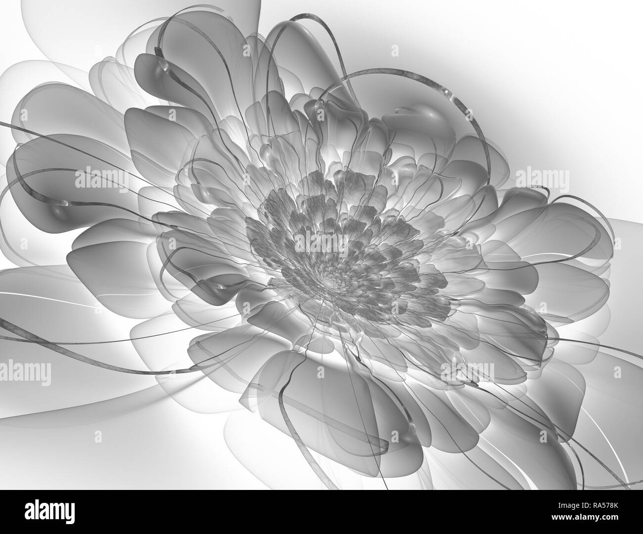 Notte magica fantasia. Abstract fractal esotico sfondo, fiore a spirale con nucleo incandescente con petali di trama. Design per poster, t-shirt, creative Foto Stock