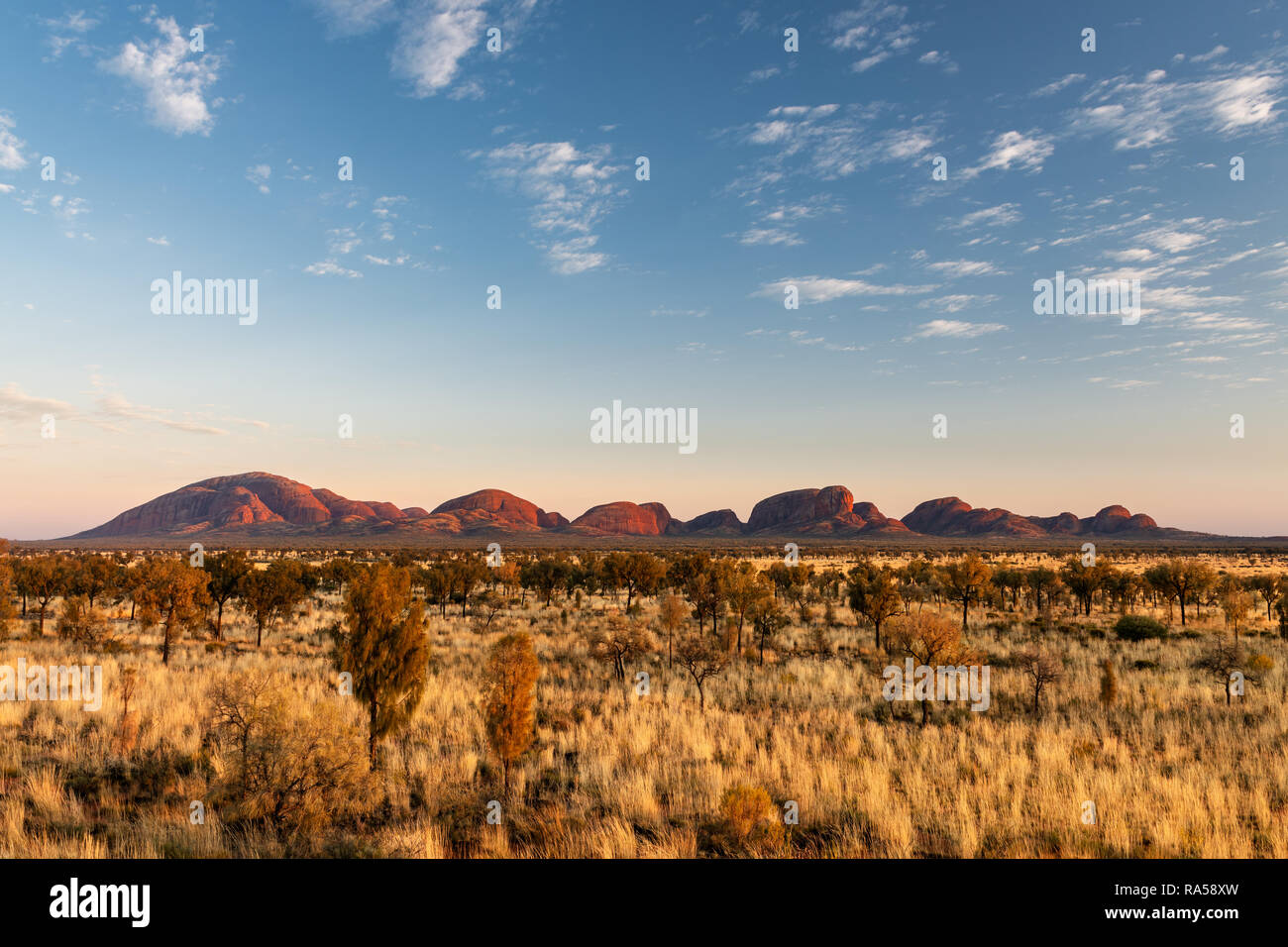 Famosa Kata Tjuta ottenendo la prima luce del giorno. Foto Stock