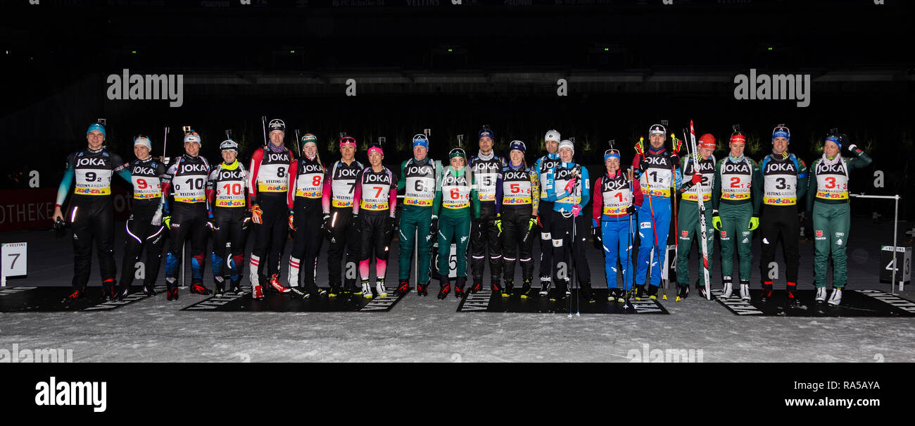 Biathlon JOKA World Team Challenge 2018 Auf Schalke. I partecipanti. Foto Stock