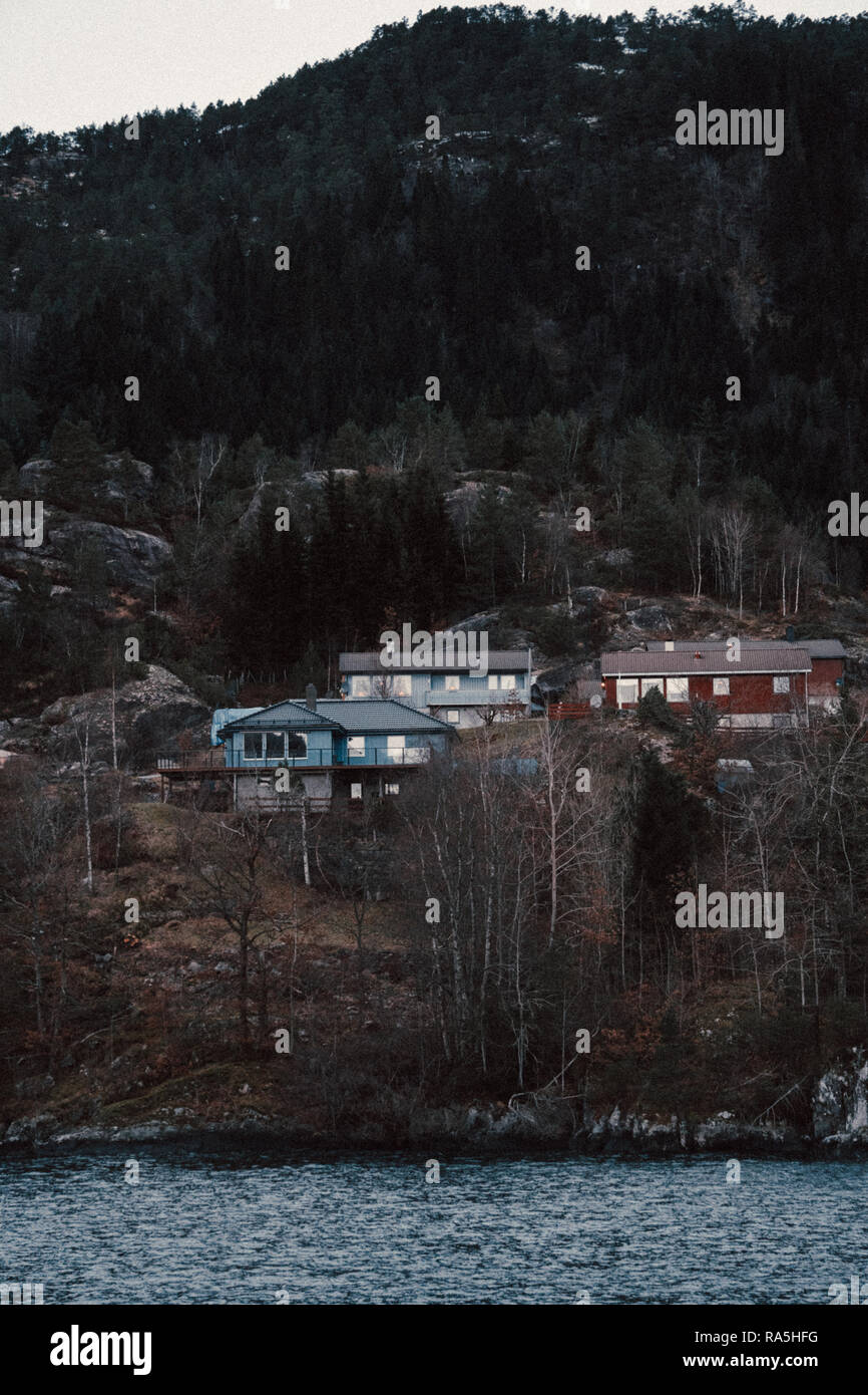 Alcune case sui fiordi di Bergen, Norvegia Foto Stock