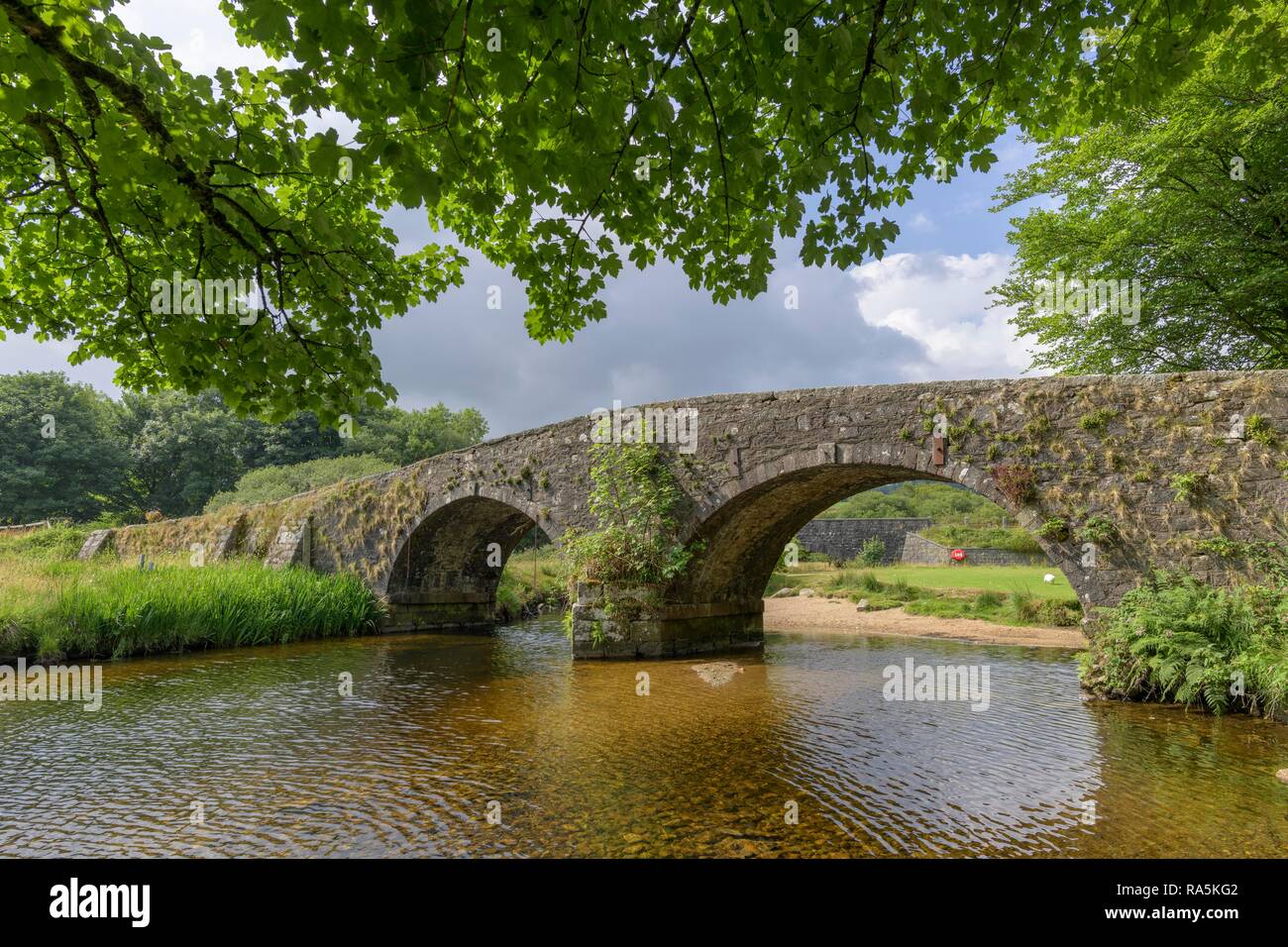 Un antico ponte in pietra, due ponti, Princetown, Dartmoor NP, Inghilterra, Gran Bretagna Foto Stock