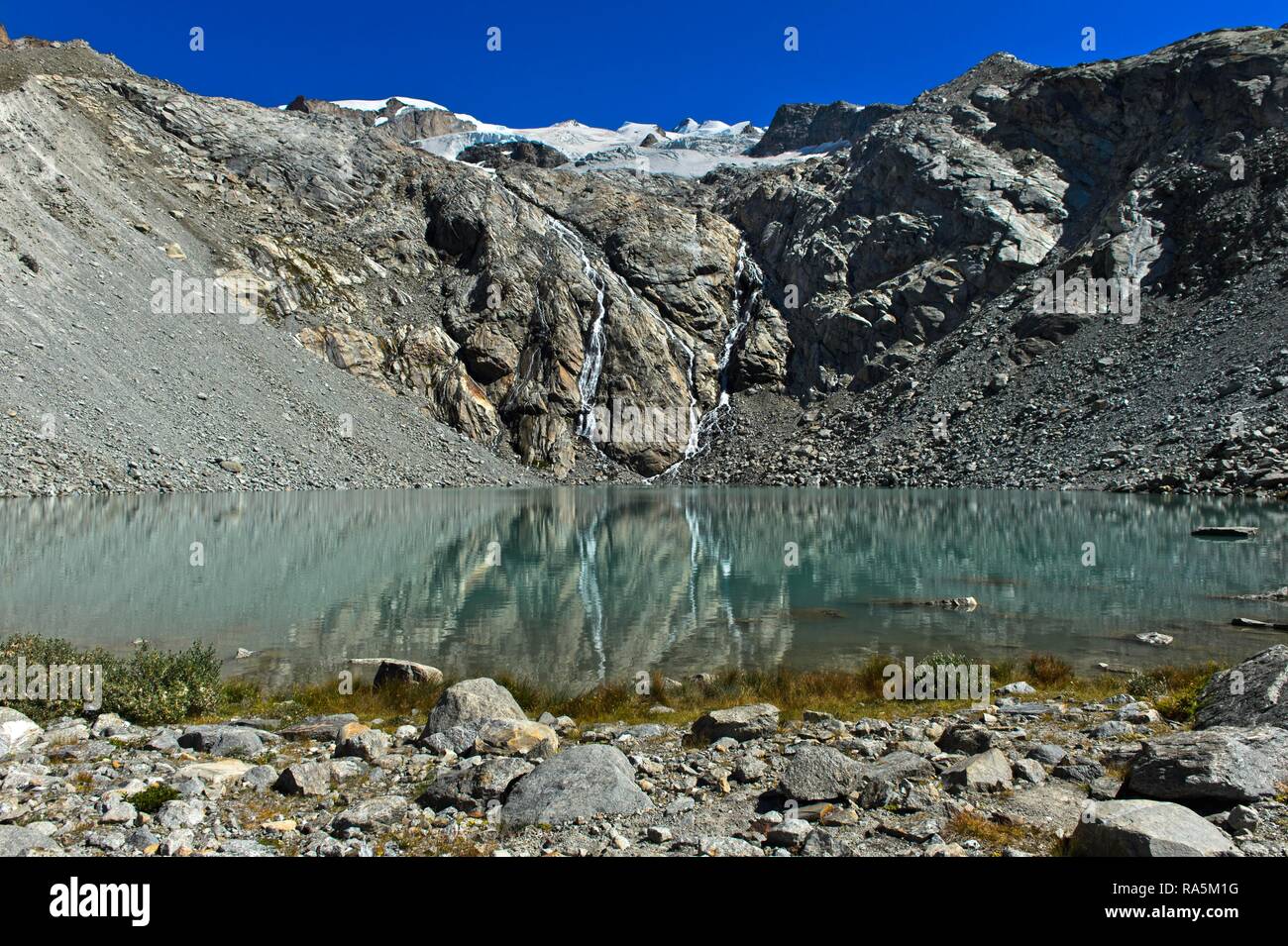 Lago Gornersee, Monte Rosa massiccio, Zermatt, Vallese, Svizzera Foto Stock