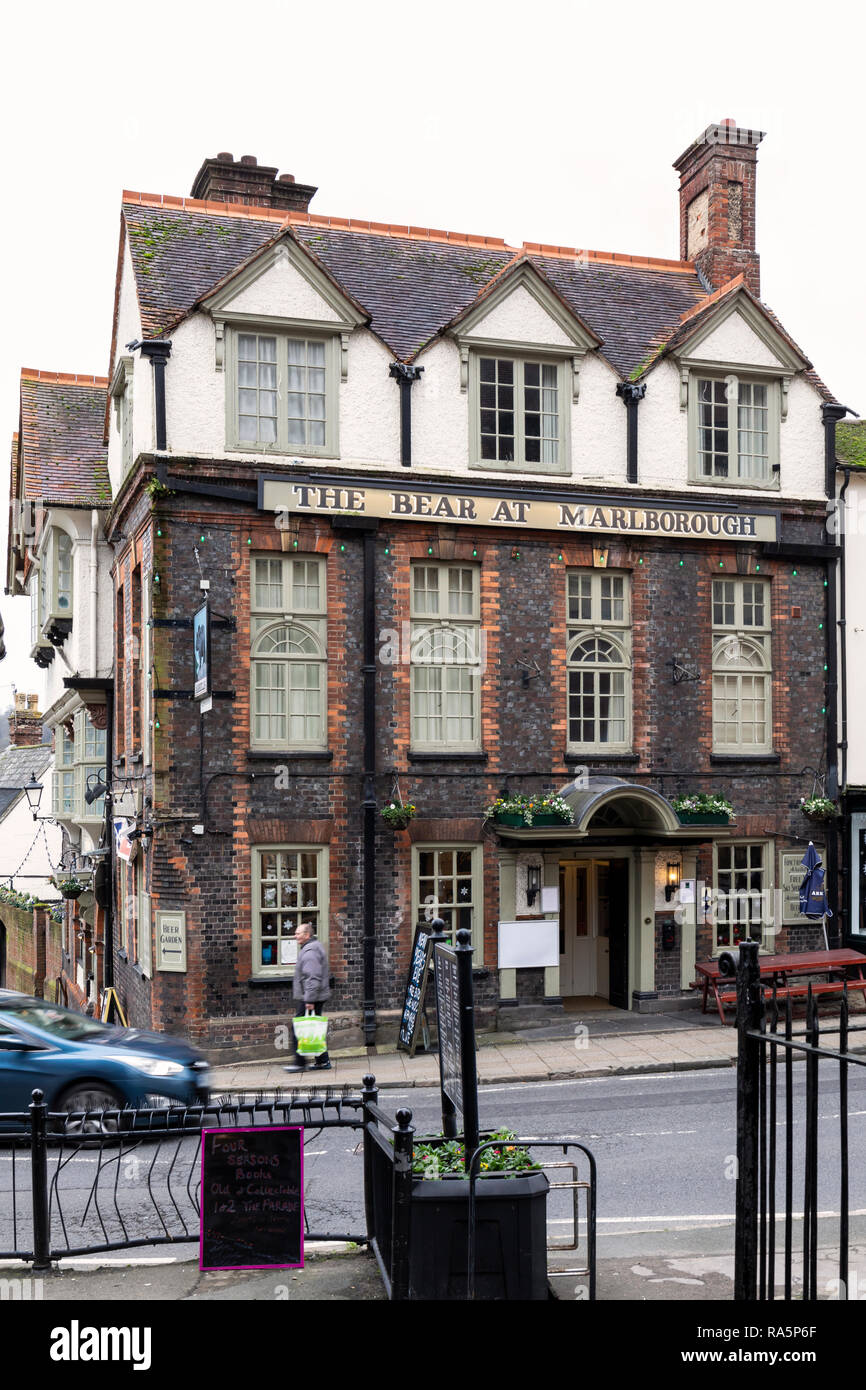 The Bear at Marlborough, Hotel, High Street, Marlborough, Wiltshire, Inghilterra, Regno Unito Foto Stock