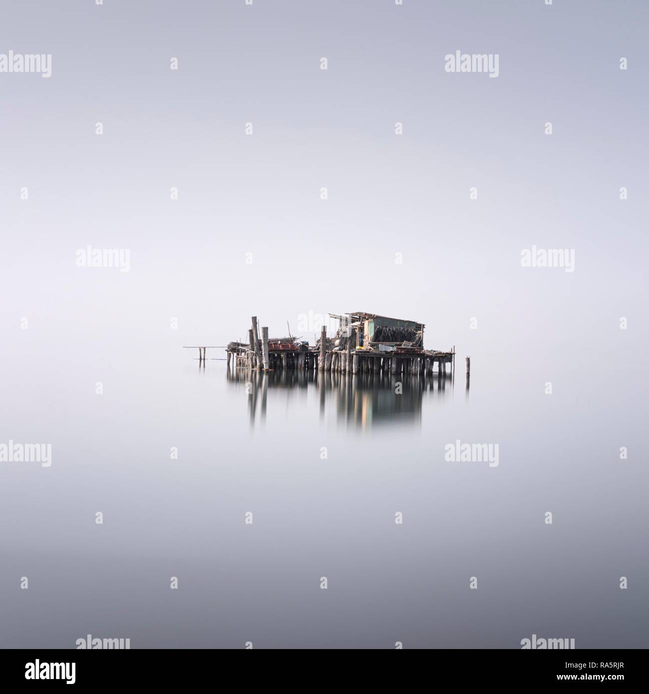 Capanna di pesca nella laguna di Venezia Lido, Italia Foto Stock