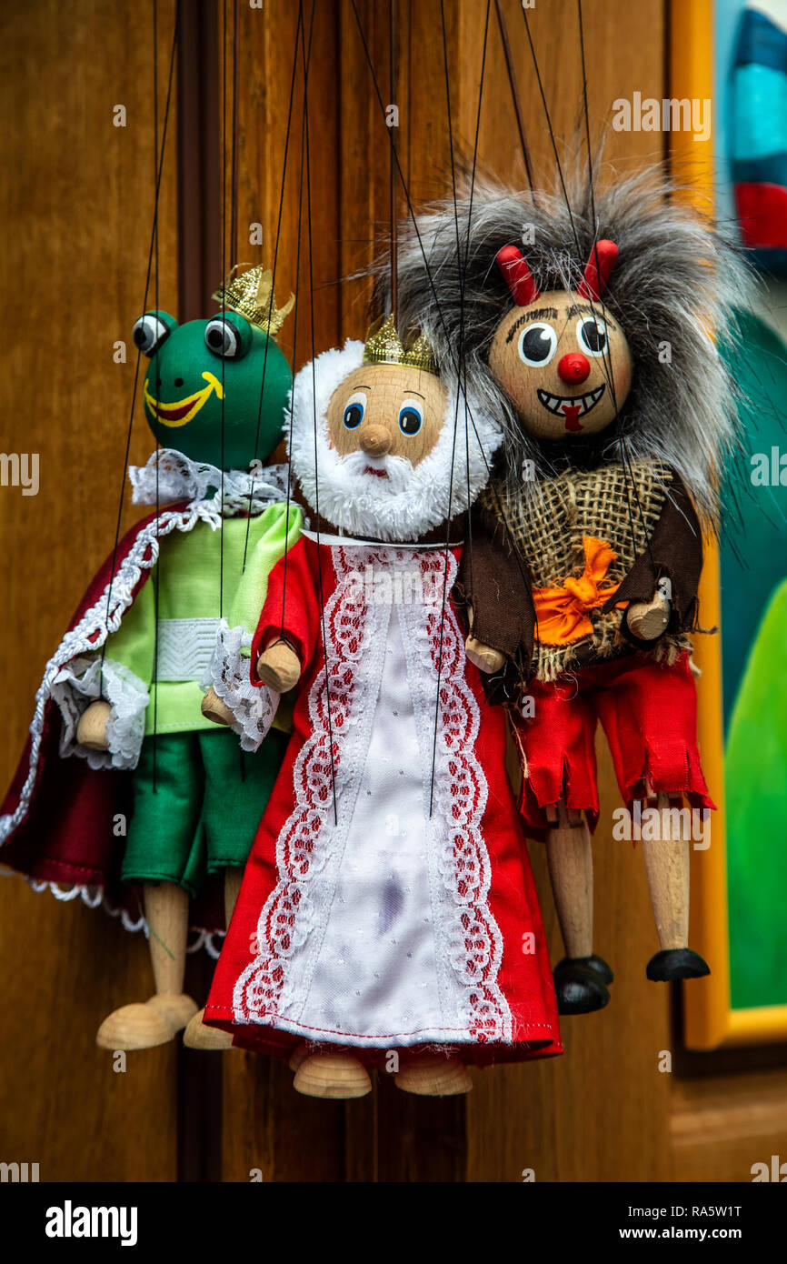 Marionette (marionette) per vendita, Cesky Krumlov, Repubblica Ceca Foto Stock