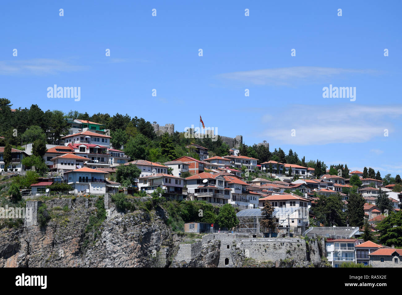 Città di Ohrid e Tsar Samuel fortezza, Macedonia Foto Stock