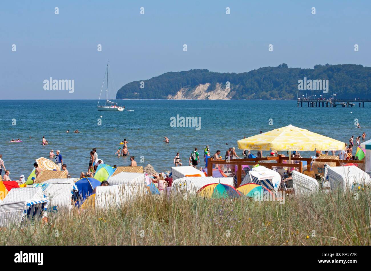 Spiaggia, Binz, Ruegen Isola, Meclemburgo-Pomerania Occidentale Foto Stock