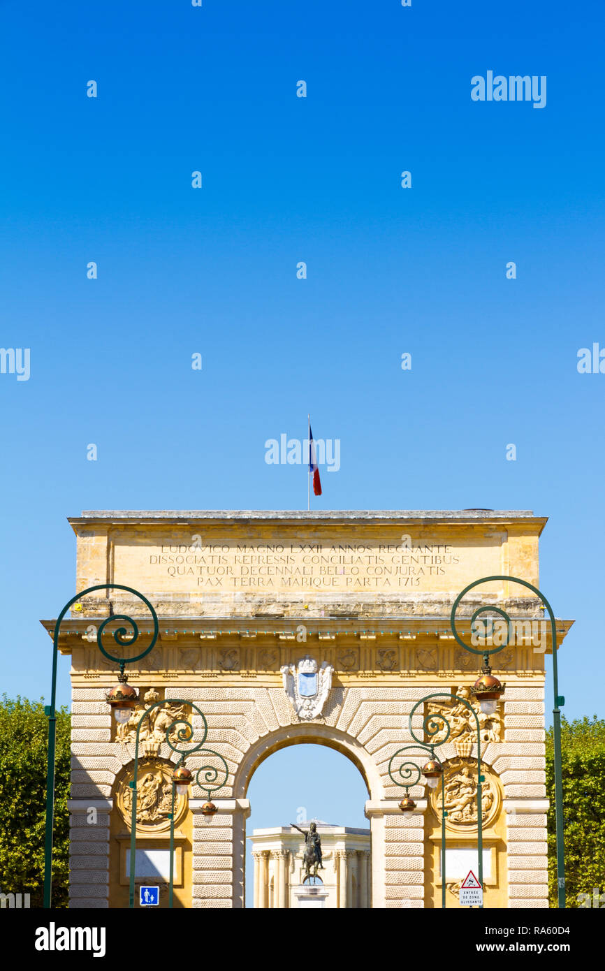 La Porte du Peyrou (1693) è un arco trionfale a Montpellier, nel sud della Francia Foto Stock