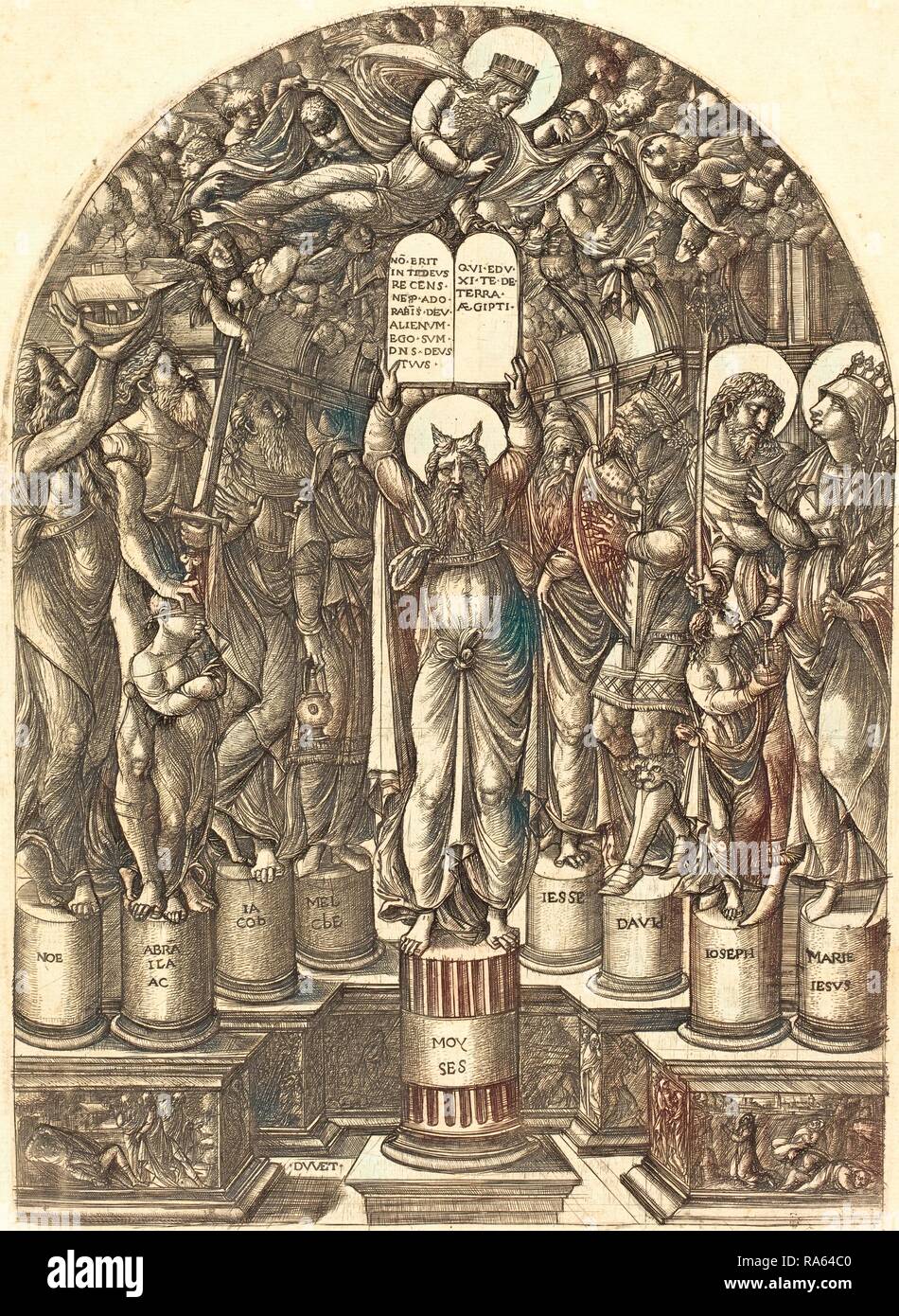 Jean Piumino, francese (1485-c. 1570), Mosè circondato dai patriarchi, c.  1555, incisione. Reinventato Foto stock - Alamy