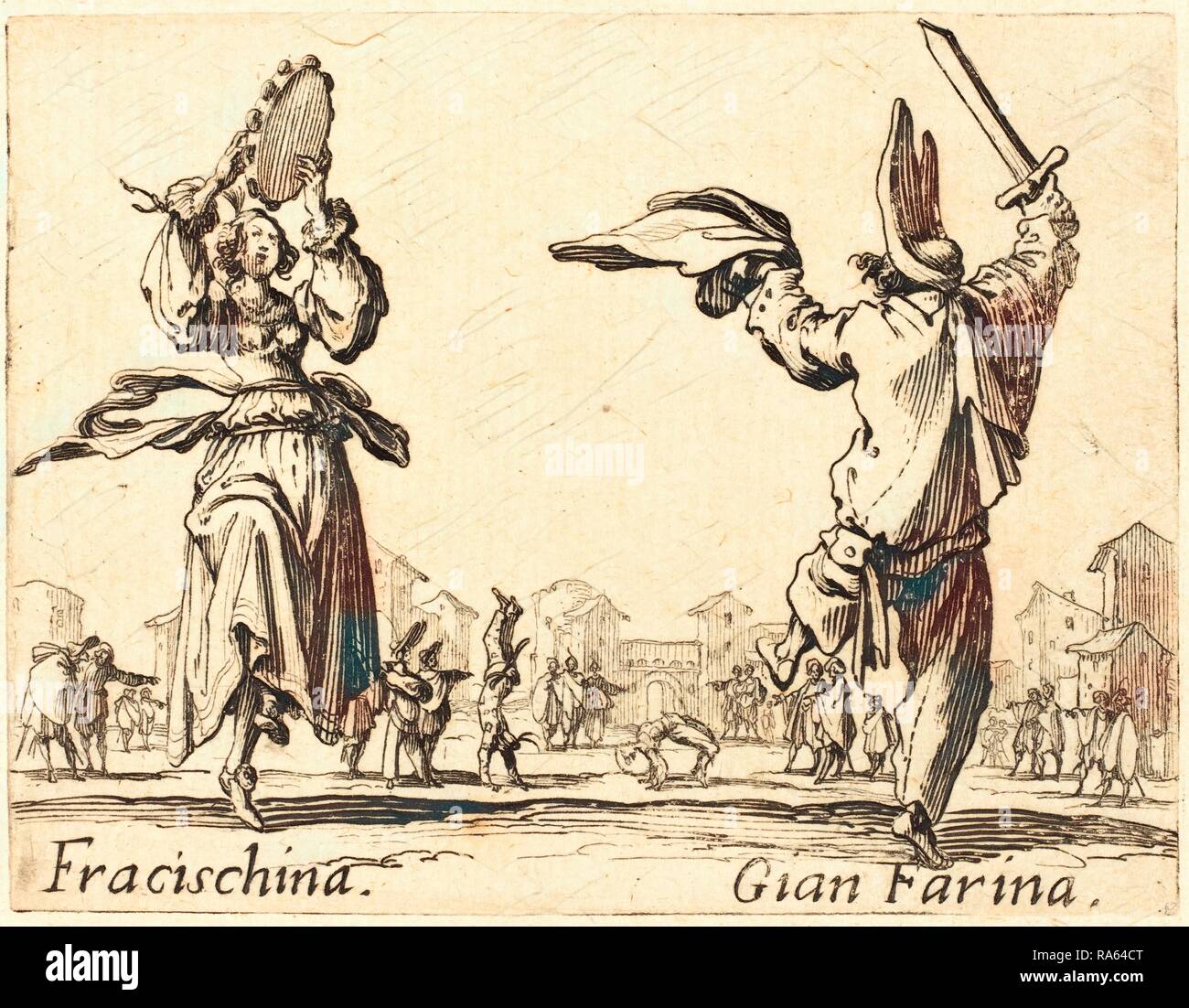 Jacques Callot, francese (1592-1635), Fracischina e Gian Farina, c. 1622, l'attacco. Reinventato da Gibon. Arte Classica reinventato Foto Stock