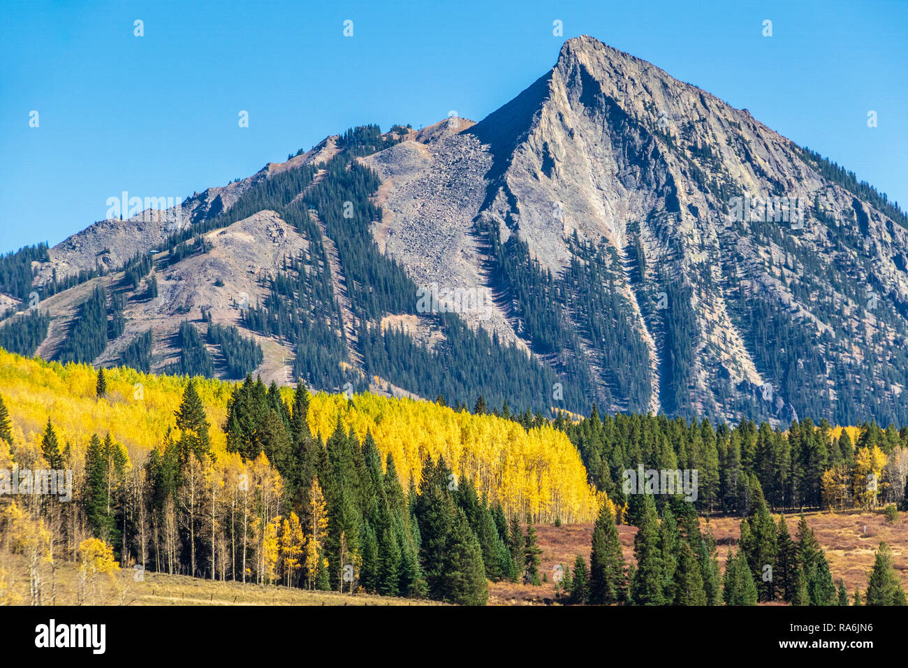 Crested Butte Mountain (o Mount Crested Butte) in Colorado in autunno. Foto Stock