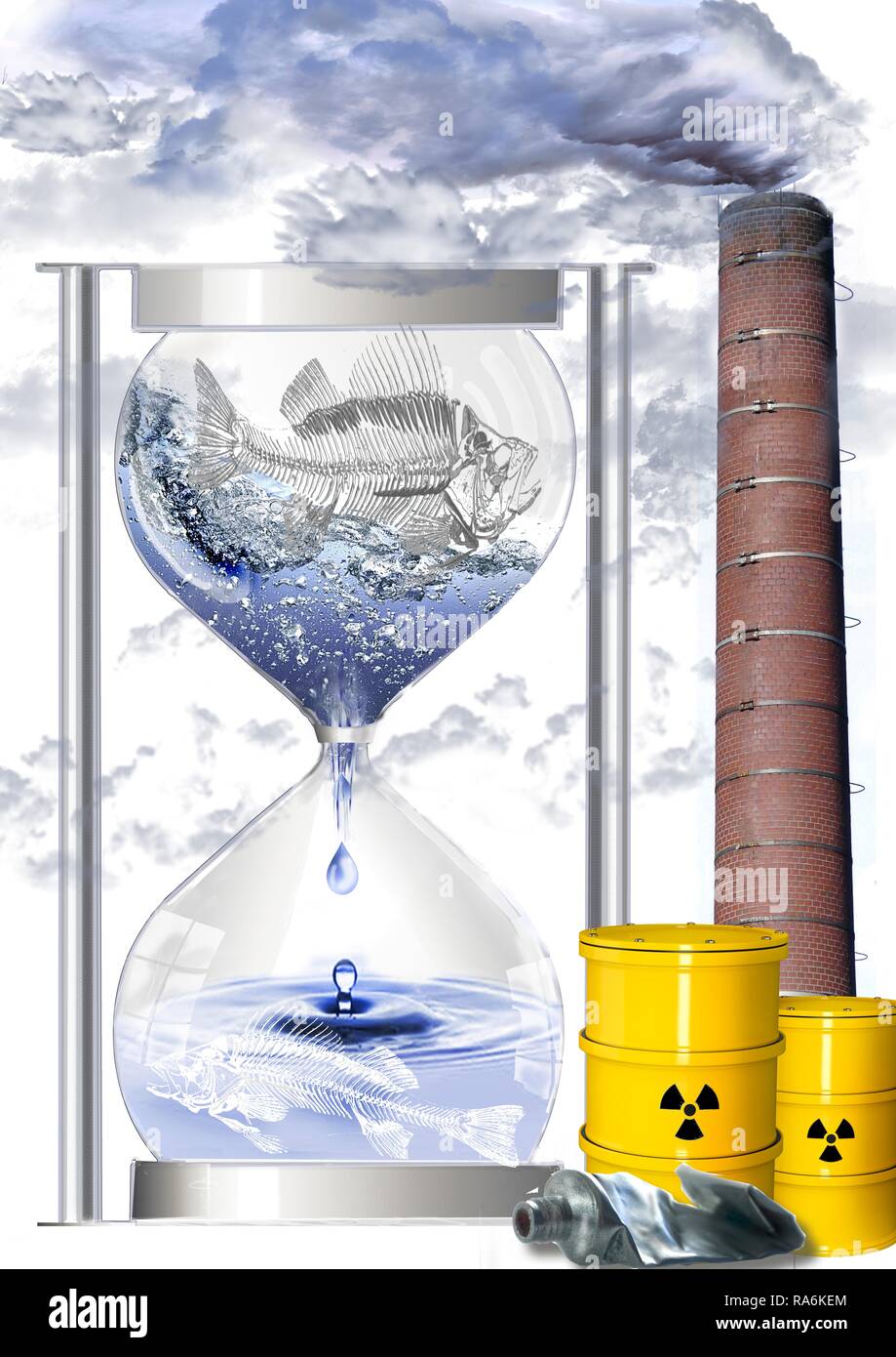 Photo Collage sul tema della tutela ambientale, la mortalità dei pesci, Germania Foto Stock