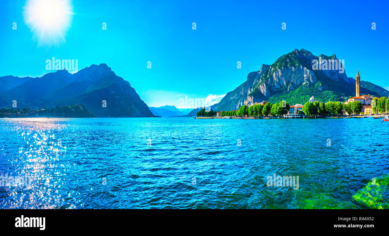 Città di Lecco a Como lake district. Italiano tradizionale villaggio sul lago. L'Italia, l'Europa. Foto Stock
