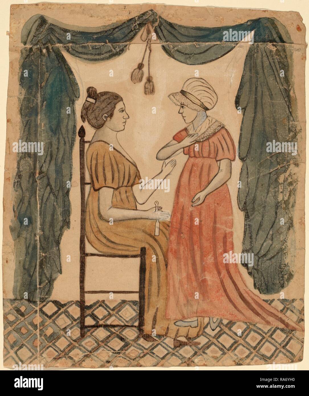 Eunice Pinney, madre e figlia, americano, 1770 - 1849, penna e inchiostro bruno e acquerello su grafite su cui reinventato Foto Stock