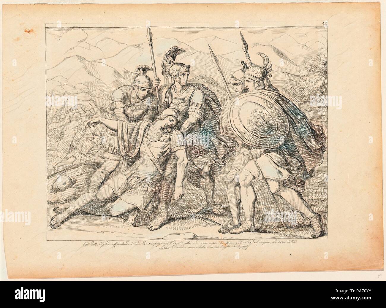 Bartolomeo Pinelli, italiano (1781-1835), quattro guerrieri sostenendo i loro morti il compagno, inizi del XIX secolo, penna e reinventato Foto Stock