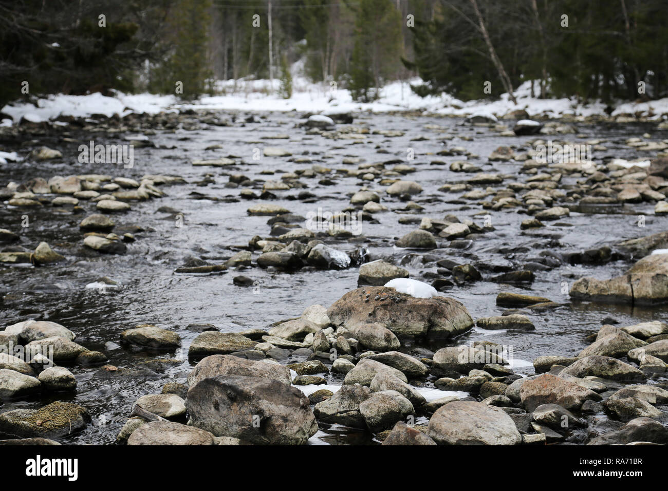 Fiume in inverno con neve Foto Stock